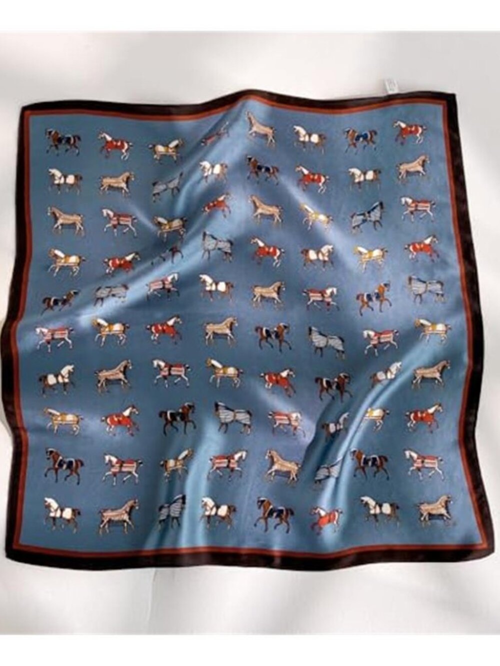 Blue Brown 100% Mulberry Silk Square Scarf 21" Hair Head Wrap Neckerchief